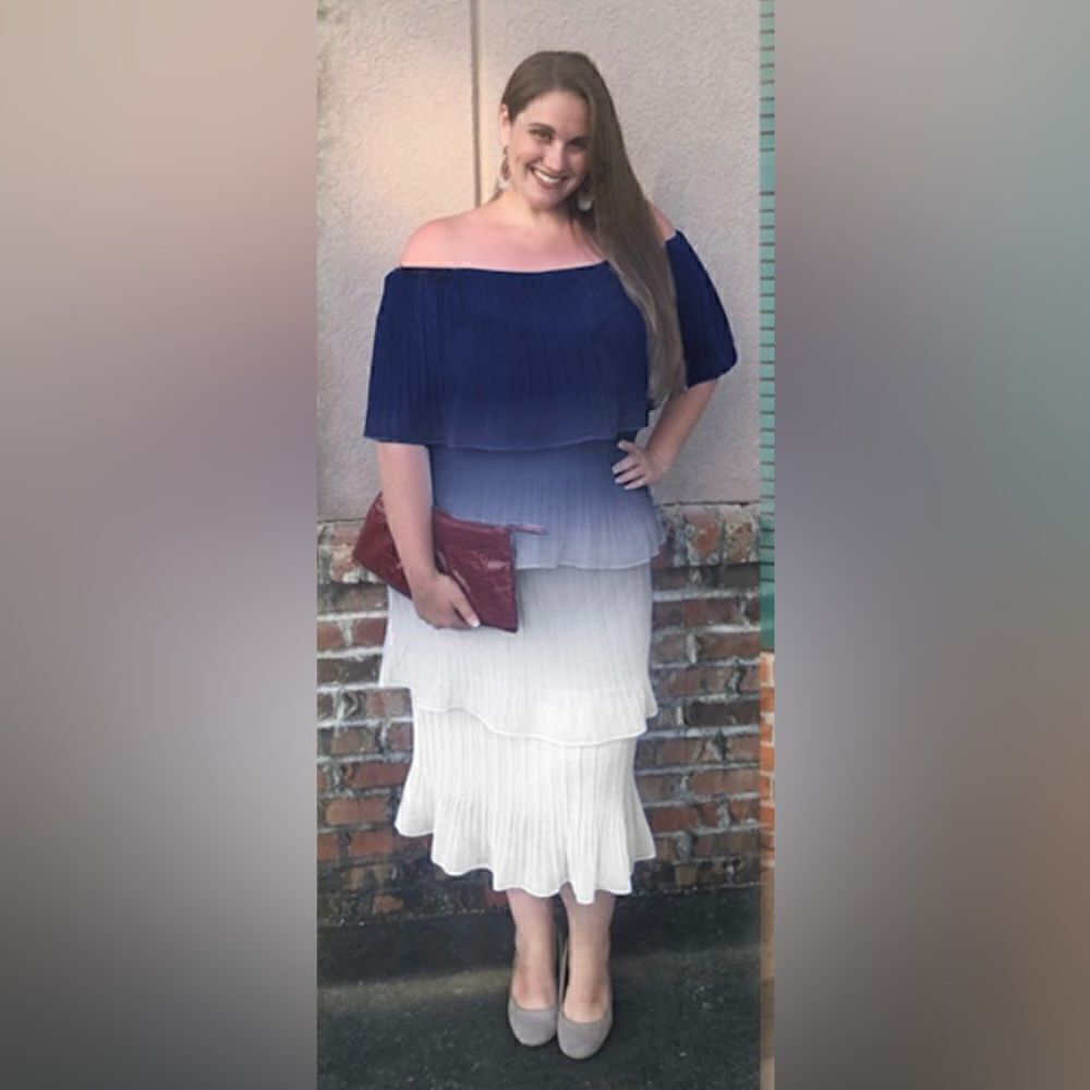 Women’s Blue & White MIDI Tiered Ruffle Dress  NWOT!!  NEVER WORN - Picture 2 of 2